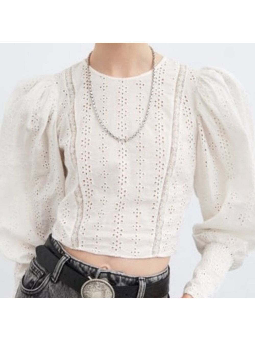 Zara White Puff Sleeve Crop Blouse - Picture 7 of 10